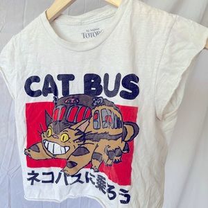 Cute distressed cropped cat bus shirt